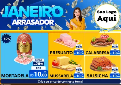 Modelo de Encarte para Encarte A4 Horizontal com o tema Janeiro Arrasador para Frios e Laticínios