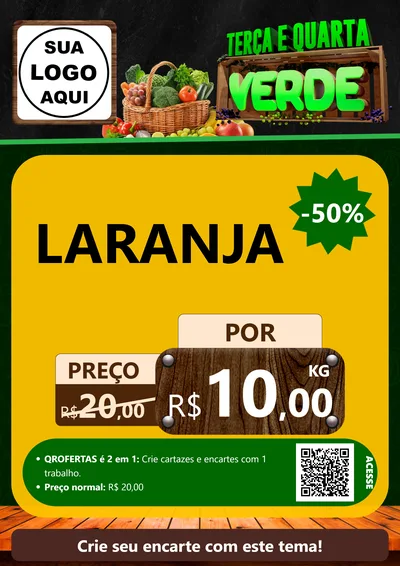 Modelo de Cartaz para Cartaz A4 Vertical com o tema Terça e Quarta Verde para Hortifrúti