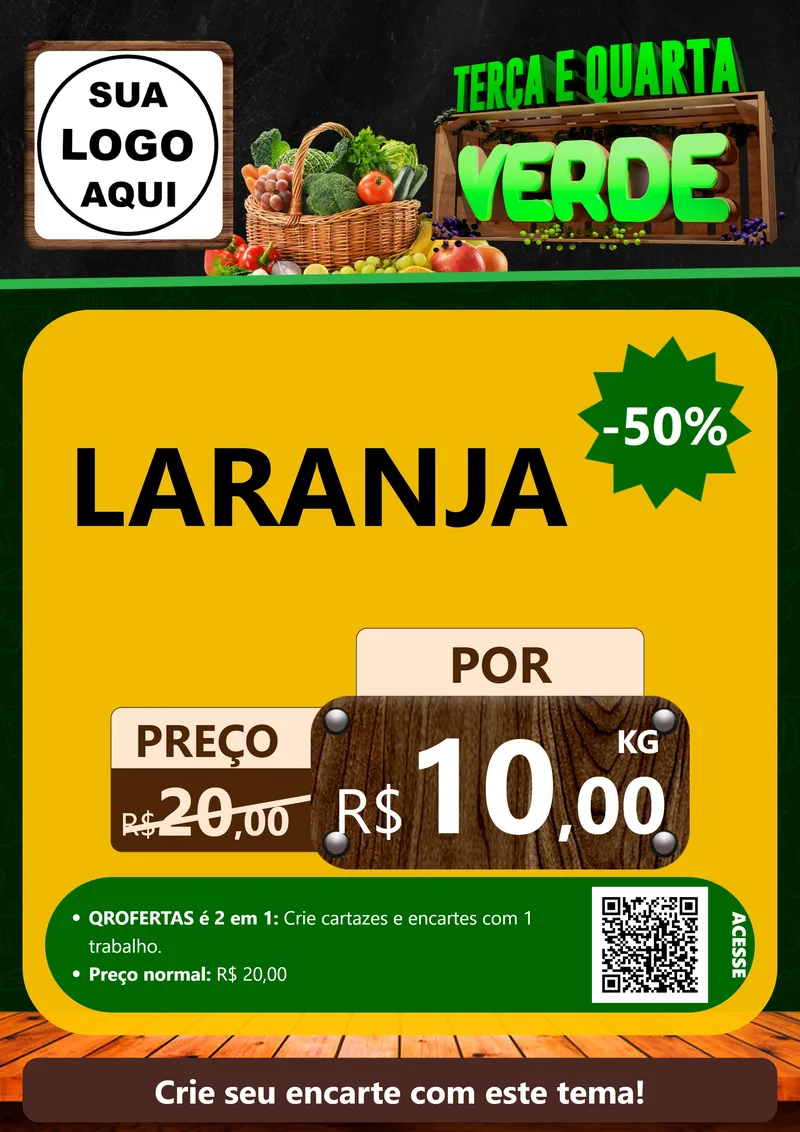Modelo de Cartaz para Cartaz A4 Vertical com o tema Terça e Quarta Verde para Hortifrúti