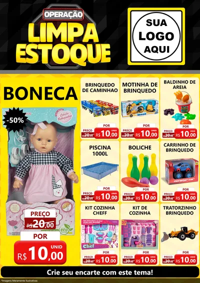 Modelo de Encarte para Encarte A4 Vertical com o tema Operação Limpa Estoque para Brinquedos