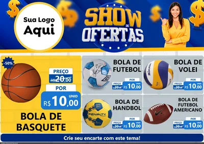 Modelo de Encarte para Encarte A4 Horizontal com o tema Show de Ofertas para Artigos Esportivos