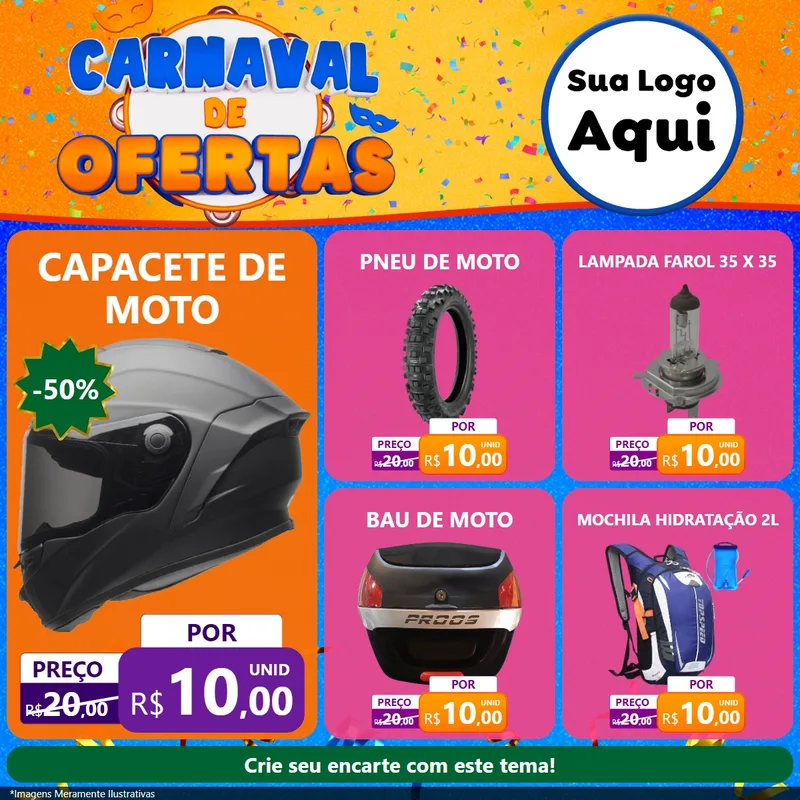Modelo de Rede Social para Feed Facebook com o tema Carnaval de Ofertas para Moto peças