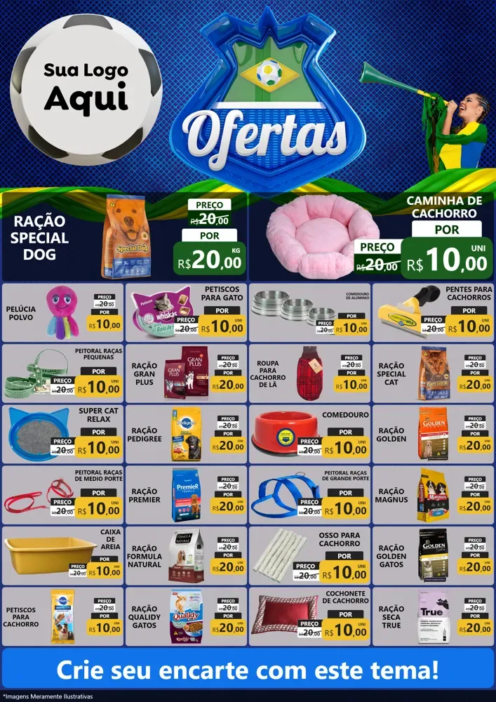 Modelo de Encarte para Encarte A4 Vertical com o tema Ofertas (Futebol) para Pet Shop
