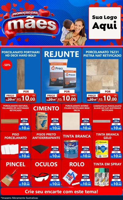 Modelo de Encarte para Encarte Grande com o tema Promoção das Mães para Pisos e revestimentos