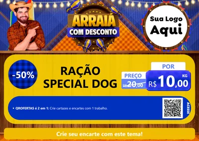 Modelo de Cartaz para Cartaz A4 Horizontal com o tema Arraiá Com Desconto para Pet Shop