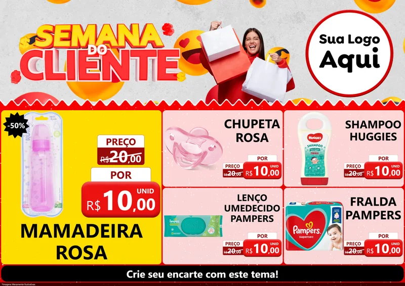 Modelo de Encarte para Encarte A4 Horizontal com o tema Semana do Cliente para Bebês