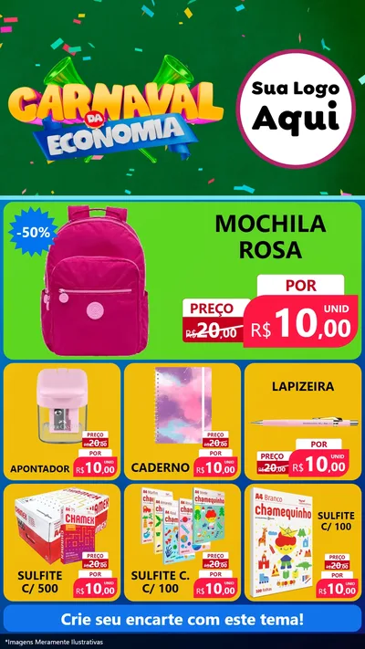 Modelo de Rede Social para Stories com o tema Carnaval da Economia para Papelaria