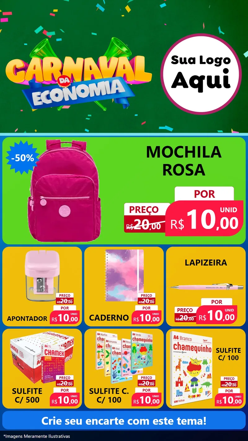 Modelo de Rede Social para Stories com o tema Carnaval da Economia para Papelaria