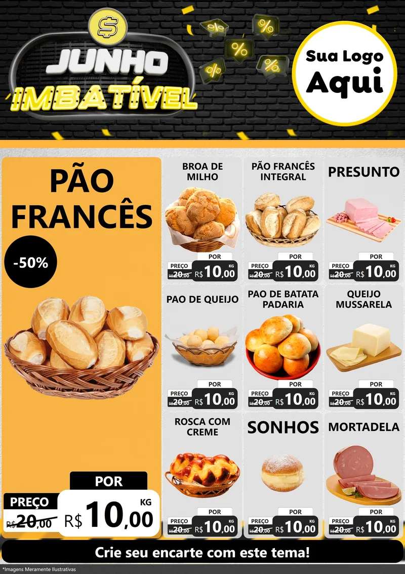 Modelo de Encarte para Encarte A4 Vertical com o tema Junho Imbatível para Padaria