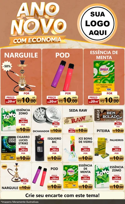 Modelo de Encarte para Encarte Grande com o tema Ano Novo Com Economia para Tabacaria