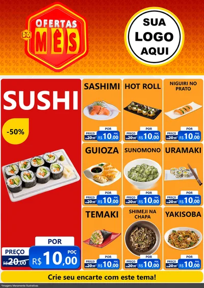 Modelo de Encarte para Encarte A4 Vertical com o tema Ofertas do Mês para Comida japonesa