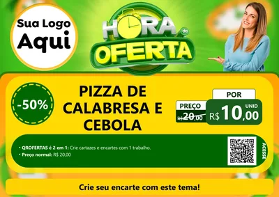 Modelo de Cartaz para Cartaz A4 Horizontal com o tema Hora da Oferta para Pizzaria