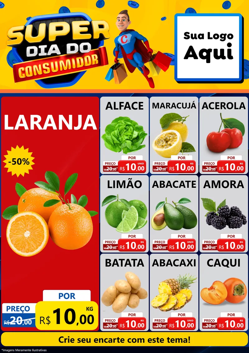 Modelo de Encarte para Encarte A4 Vertical com o tema Super Dia do Consumidor para Hortifrúti