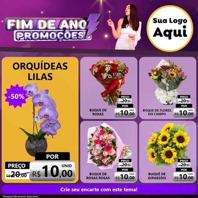Modelo de Rede Social para Feed Facebook com o tema Fim de Ano Promoções para Floricultura e jardim
