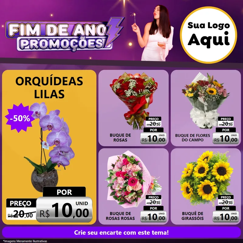 Modelo de Rede Social para Feed Facebook com o tema Fim de Ano Promoções para Floricultura e jardim