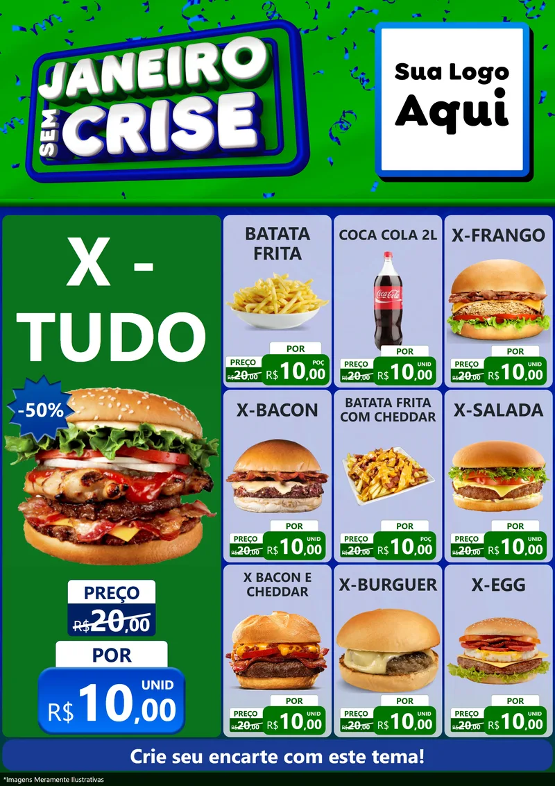 Modelo de Encarte para Encarte A4 Vertical com o tema Janeiro Sem Crise para Hamburgueria
