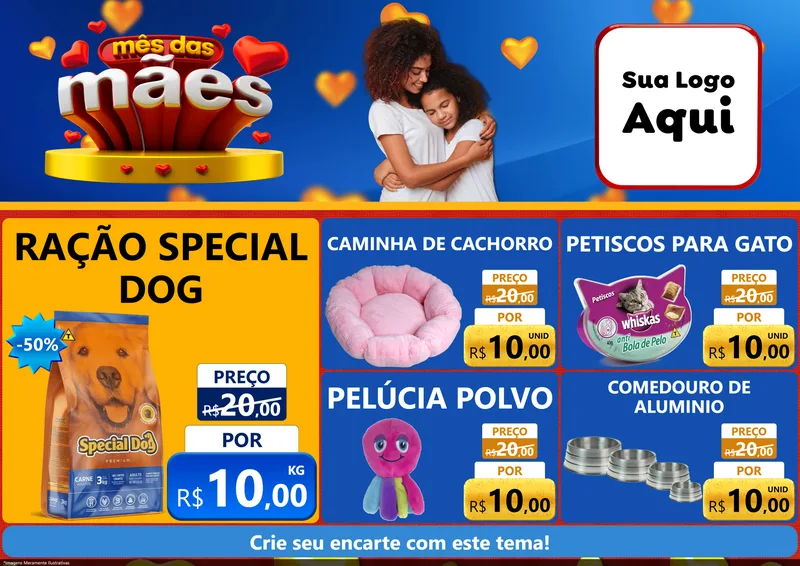 Modelo de Encarte para Encarte A4 Horizontal com o tema Mês das Mães para Pet Shop
