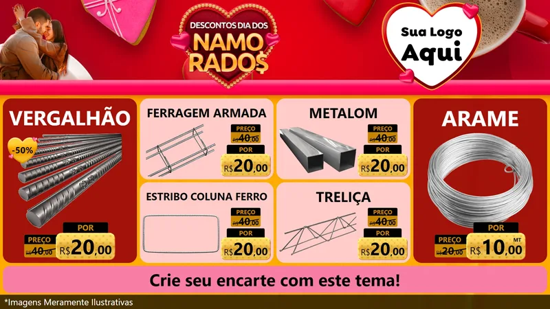 Modelo de TV para TV Horizontal com o tema Descontos Dia dos Namorados para Ferragens