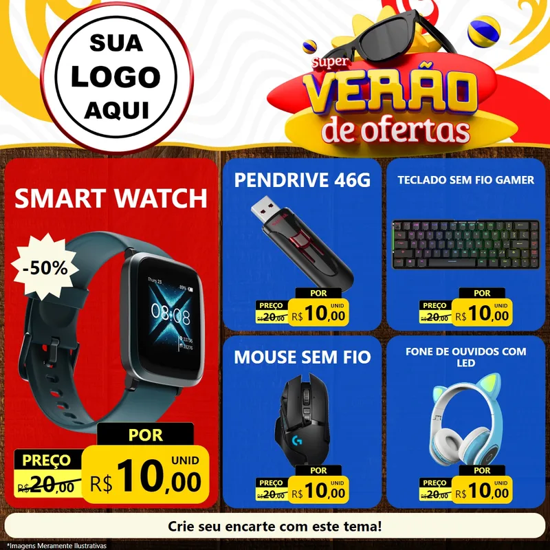 Modelo de Rede Social para Feed Facebook com o tema Super Verão de Ofertas para Informática