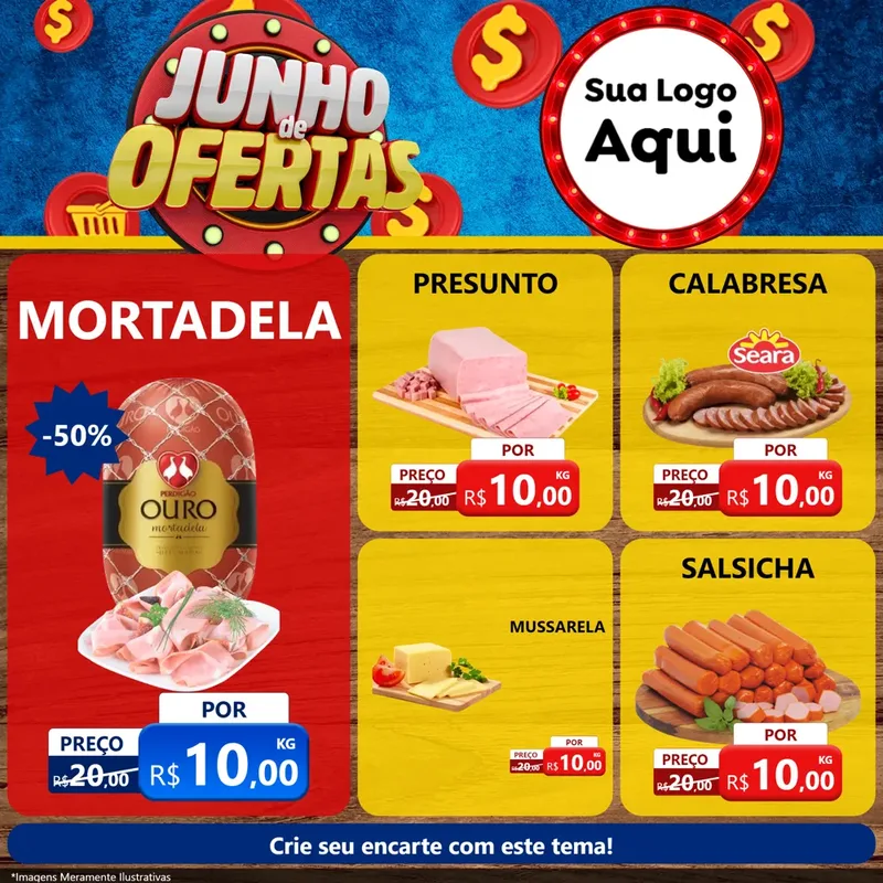 Modelo de Rede Social para Feed Facebook com o tema Junho de Ofertas para Frios e Laticínios