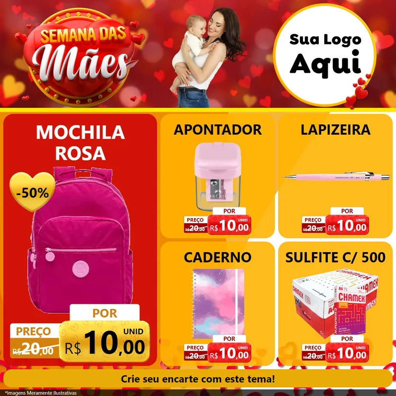 Modelo de Rede Social para Feed Facebook com o tema Semana das Mães para Papelaria