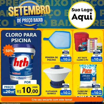 Modelo de Rede Social para Feed Facebook com o tema Setembro De Preço Baixo para Produtos para Piscina