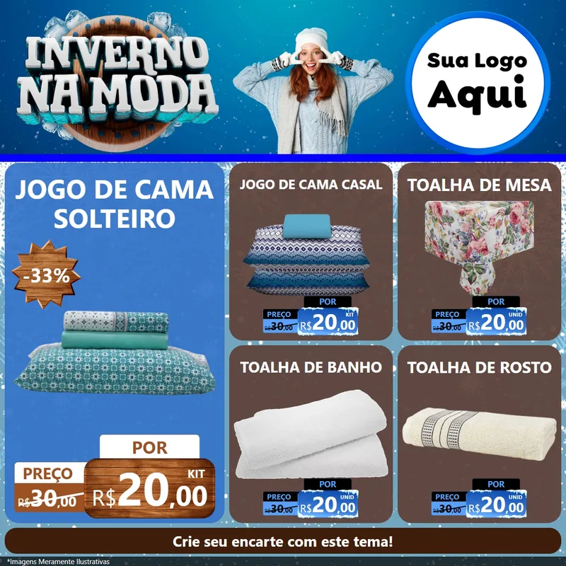 Modelo de Rede Social para Feed Facebook com o tema Inverno na Moda para Cama, Mesa e Banho