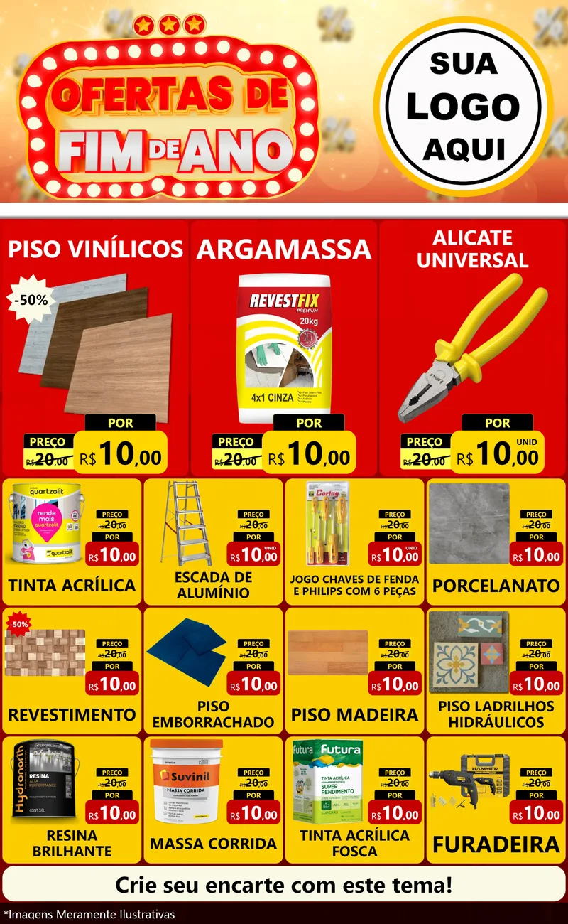 Modelo de Encarte para Encarte Grande com o tema Ofertas de Fim de Ano para Material para Construção