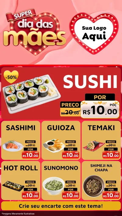 Modelo de Rede Social para Stories com o tema Super Dia Das Mães para Comida japonesa