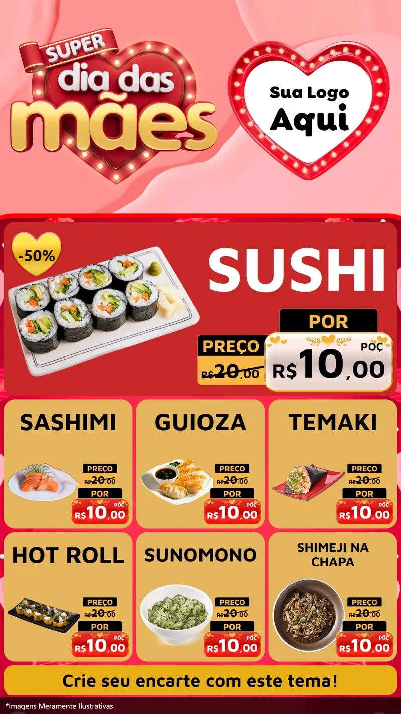 Modelo de Rede Social para Stories com o tema Super Dia Das Mães para Comida japonesa