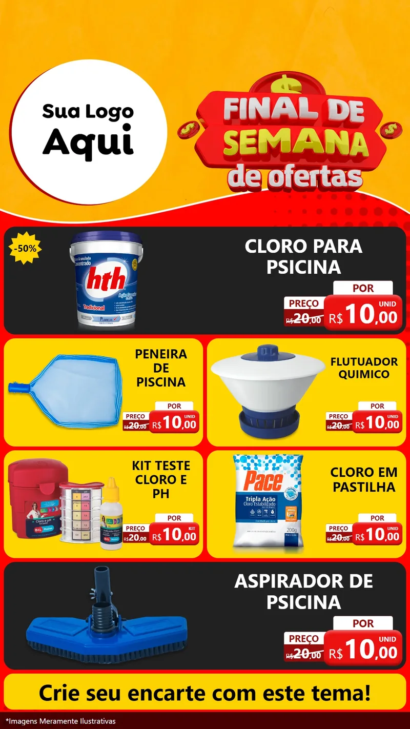 Modelo de TV para TV Vertical com o tema Final de Semana de Ofertas para Produtos para Piscina