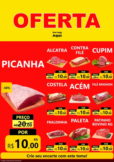 Modelo de Encarte para Encarte A4 Vertical com o tema OFERTA - Vermelho Cartaz para Açougue
