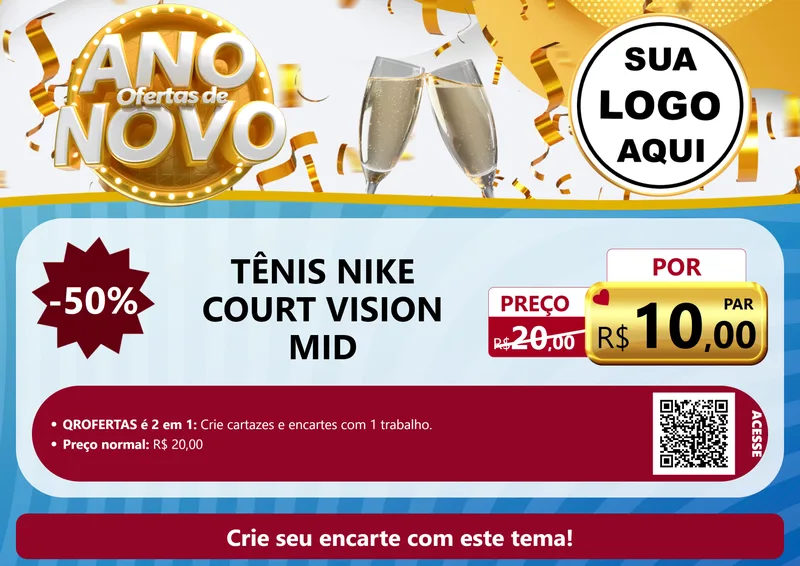 Modelo de Cartaz para Cartaz A4 Horizontal com o tema Ofertas de Ano Novo para Calçados