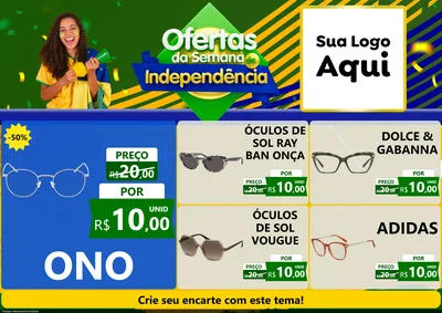 Modelo de Encarte para Encarte A4 Horizontal com o tema Ofertas da Semana da Independência para Óticas