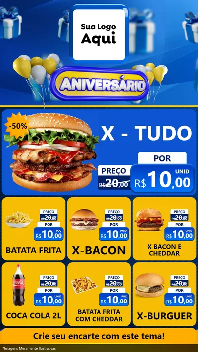Modelo de Rede Social para Stories com o tema Aniversário para Hamburgueria