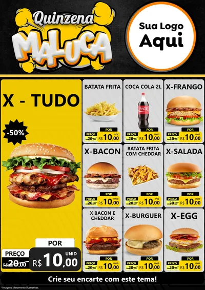 Modelo de Encarte para Encarte A4 Vertical com o tema Quinzena Maluca para Hamburgueria