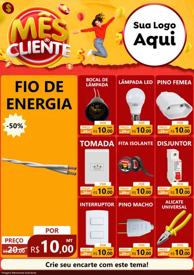 Modelo de Encarte para Encarte A4 Vertical com o tema Mês do Cliente para Materiais Elétricos