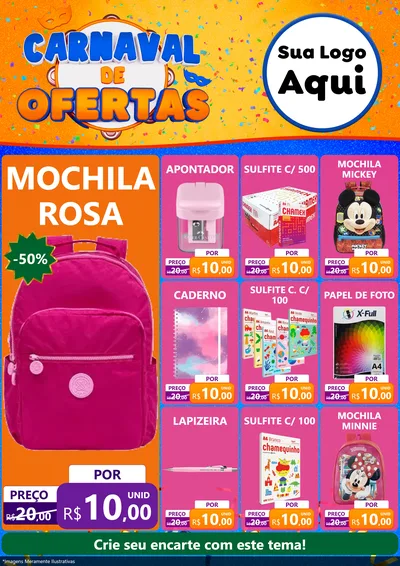 Modelo de Encarte para Encarte A4 Vertical com o tema Carnaval de Ofertas para Papelaria