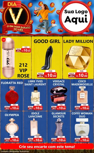 Modelo de Encarte para Encarte Grande com o tema Dia V - O Dia Mais Barato Do Mês para Perfumes