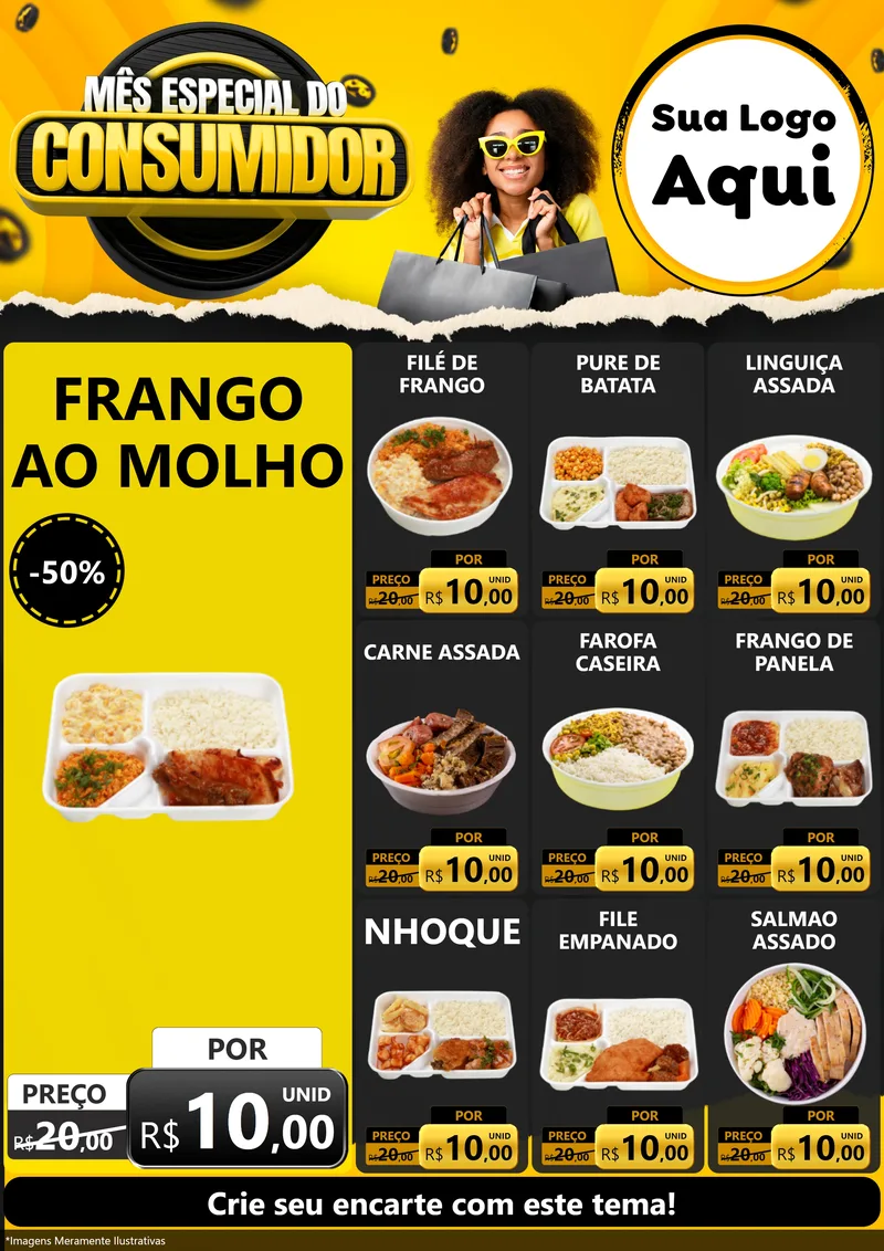 Modelo de Encarte para Encarte A4 Vertical com o tema Mês Especial do Consumidor para Restaurante
