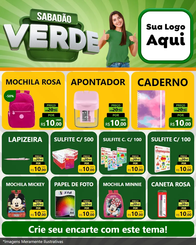 Modelo de Rede Social para Feed Instagram com o tema Sabadão Verde para Papelaria