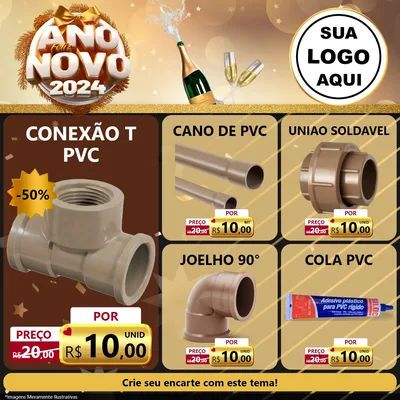 Modelo de Rede Social para Feed Facebook com o tema Feliz Ano Novo 2027 para Tubos e conexões