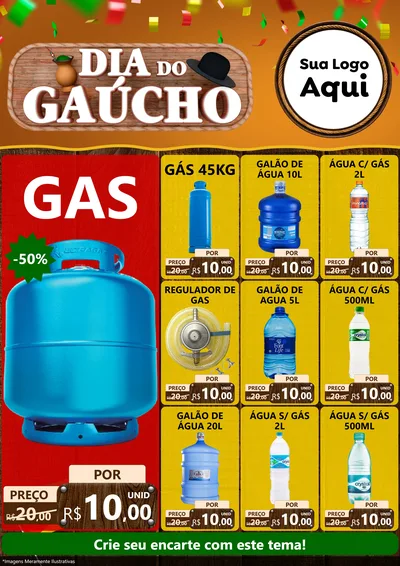 Modelo de Encarte para Encarte A4 Vertical com o tema Dia do Gaúcho para Água e gás