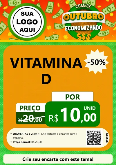 Modelo de Cartaz para Cartaz A4 Vertical com o tema Comece Outubro Economizando para Farmácia