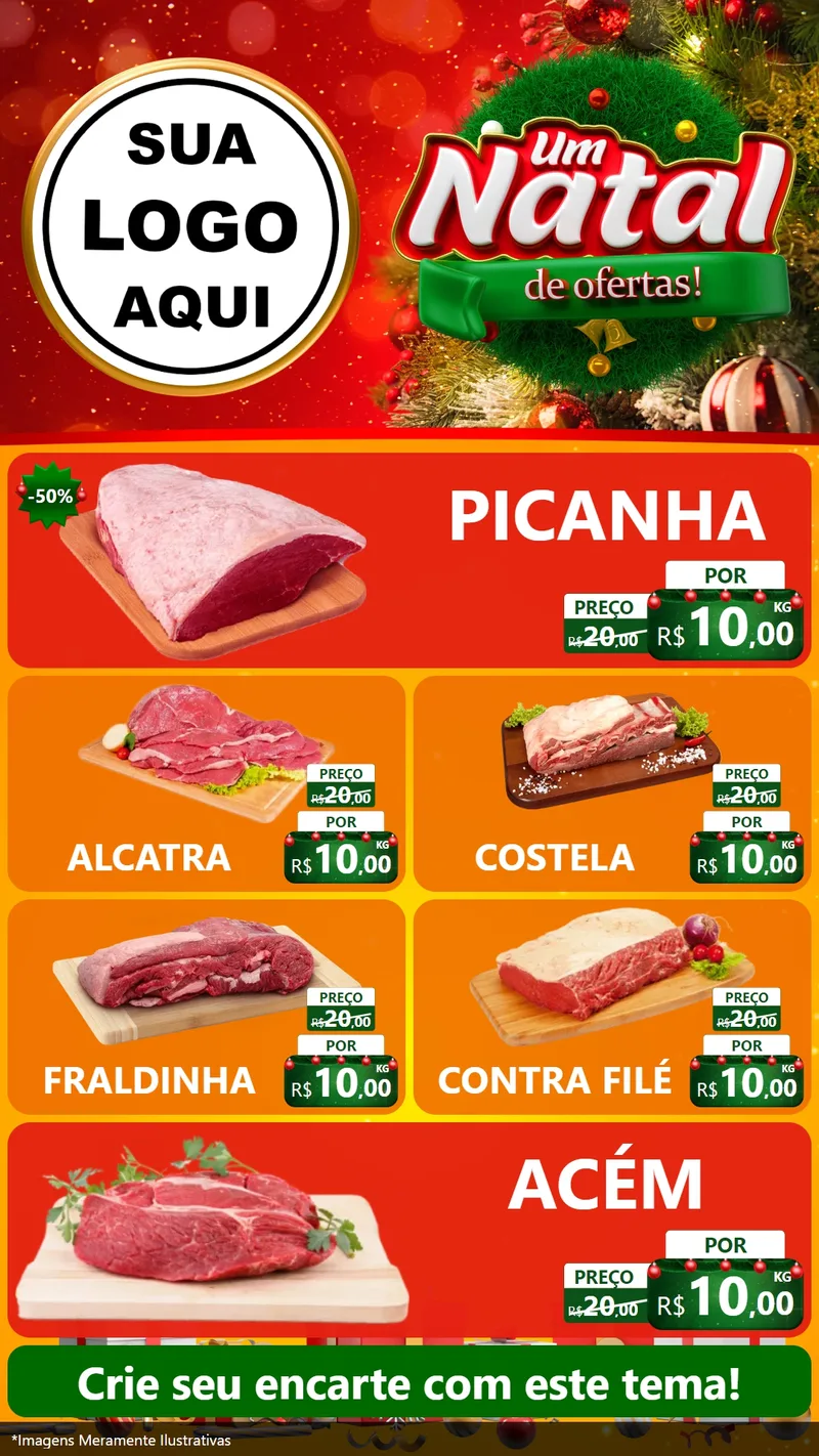 Modelo de TV para TV Vertical com o tema Um Natal de Ofertas para Açougue
