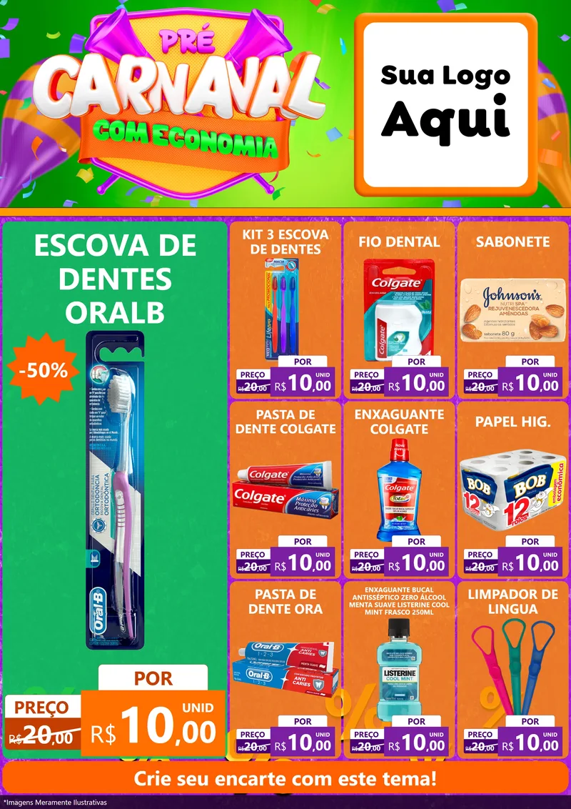 Modelo de Encarte para Encarte A4 Vertical com o tema Pré-Carnaval Com Economia para Higiene Pessoal