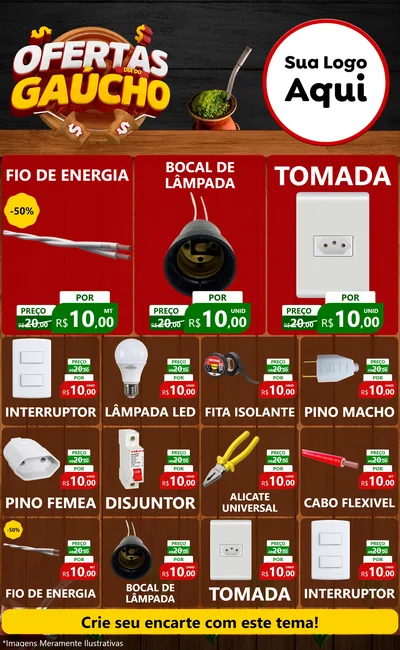 Modelo de Encarte para Encarte Grande com o tema Ofertas Dia do Gaúcho para Materiais Elétricos