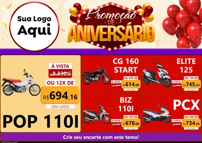 Modelo de Encarte para Encarte A4 Horizontal com o tema Promoção de Aniversário para Concessionaria de Motos