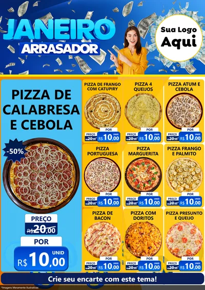 Modelo de Encarte para Encarte A4 Vertical com o tema Janeiro Arrasador para Pizzaria