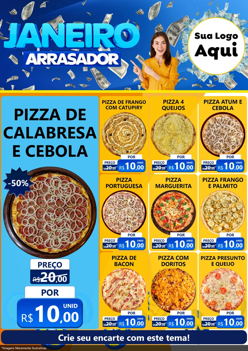 Modelo de Encarte para Encarte A4 Vertical com o tema Janeiro Arrasador para Pizzaria
